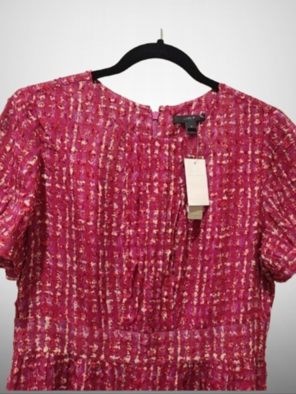J. Crew Pink-Red Tweed Short-Sleeve Silk Dress - Picture 3 of 10